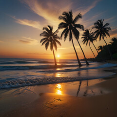 Sunset sea beach and sun ocean sunrise palm