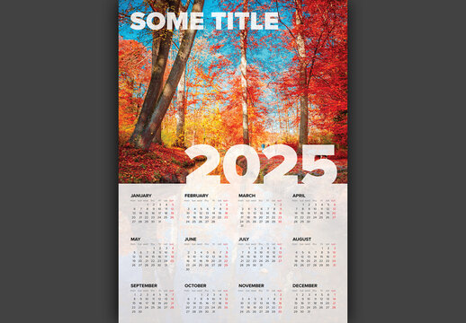 Light vertical calendar template for the year 2025 with big photo placeholder