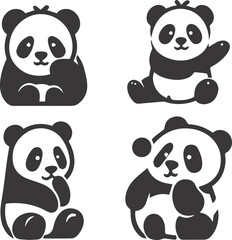 Naklejka premium Cute Panda Silhouette Wild Animal Illustration Design Vector Collection