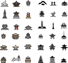Asian Temple and Landmark Icons