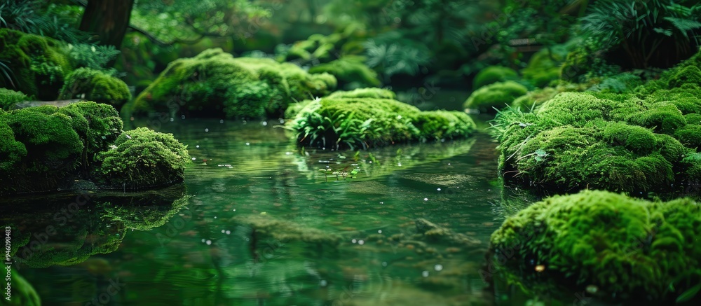 Poster even with the mossy water this picturesque photograph is visually striking with an abundance of gree