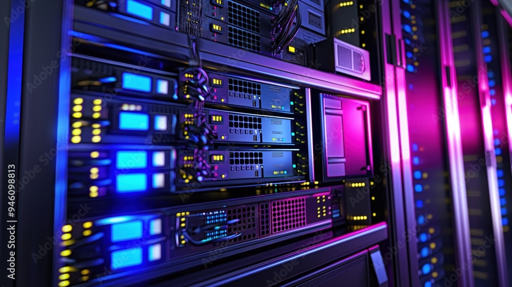Leinwandbilder modern server room data center featuring a rackmount led console in a high-tech environment. the con