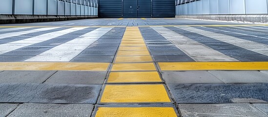 Marking the footpath Pedestrian pathway with guidance Sidewalk designated for pedestrians Boundary line Authorization for pedestrian movement Symbols painted on the pavement. Copy space image