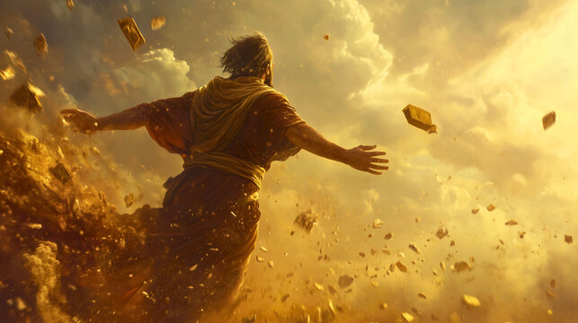 The Biblical heavenly food, manna, falls from the sky as God provides sustenance to the Jewish people journeying through the Paran desert toward the Holy Land of Israel. 