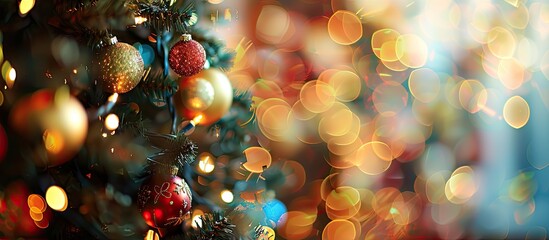 Blurred bokeh backdrop for the Christmas and New Year season An abstract colorful wallpaper featuring out of focus lights Copyspace