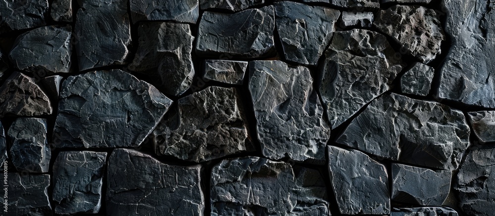 Wall mural Black stone background wall. Copy space image. Place for adding text and design