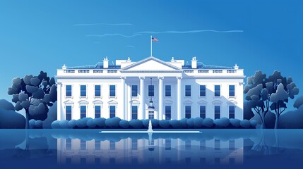 Obraz premium A clean vector representation of the White House with an emphasis on the voting process through ballot icons. 