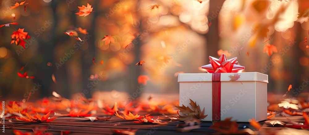 Poster autumn gift box. copy space image. place for adding text and design