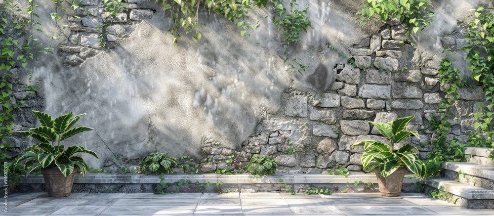 Poster garden adornment featuring a stone backdrop. copy space image. place for adding text and design