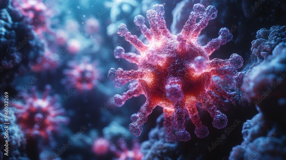 Poster a realistic holographic display illustrates a patient's immune system, highlighting interactions wit