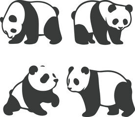 Fototapeta premium Cute Panda Silhouette Wild Animal Illustration Design Vector Collection