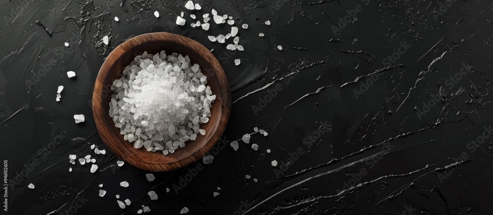 Poster salt separated on a black background top view. copy space image. place for adding text and design