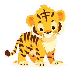 Cute tiger face, a simple flat illustration style with bright colors and a white background