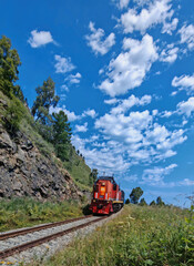 Red train on Circum-Baikal railway