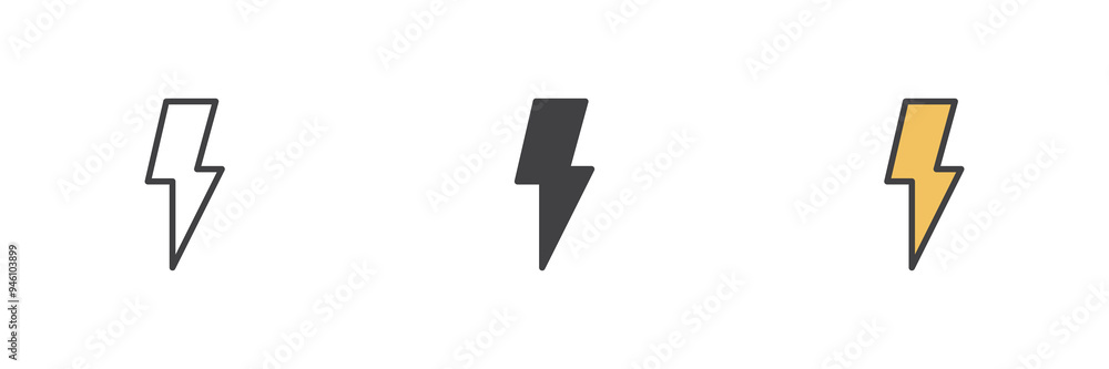 Poster lightning bolt different style icon set