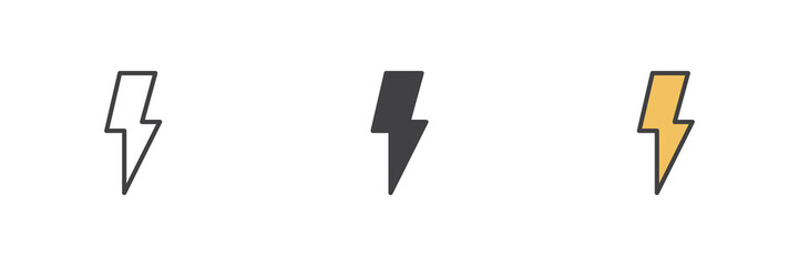 Lightning bolt different style icon set