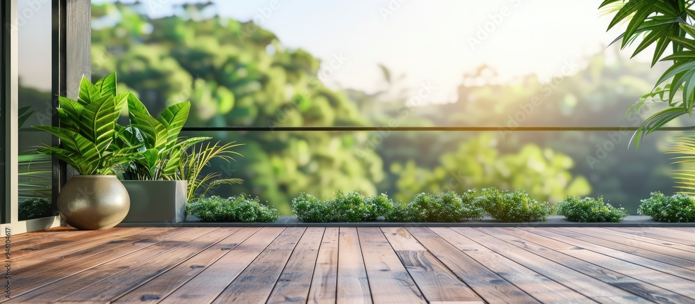 Poster balcony and terrace against a blurred nature background. copy space image. place for adding text and