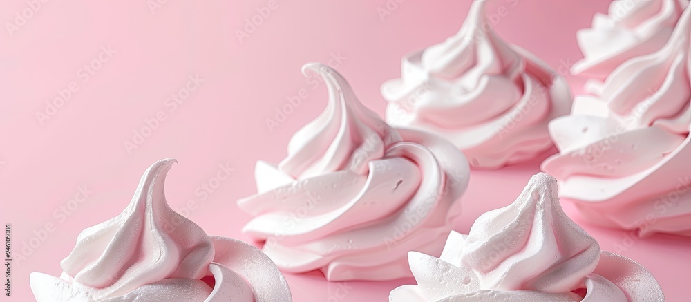 Poster close up view of meringue against a pink background. copy space image. place for adding text and des