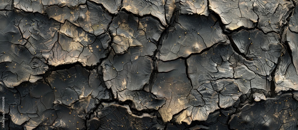 Aufkleber close up detail of the bark on the trunk of a cracked and dry tree organic texture creates an abstra