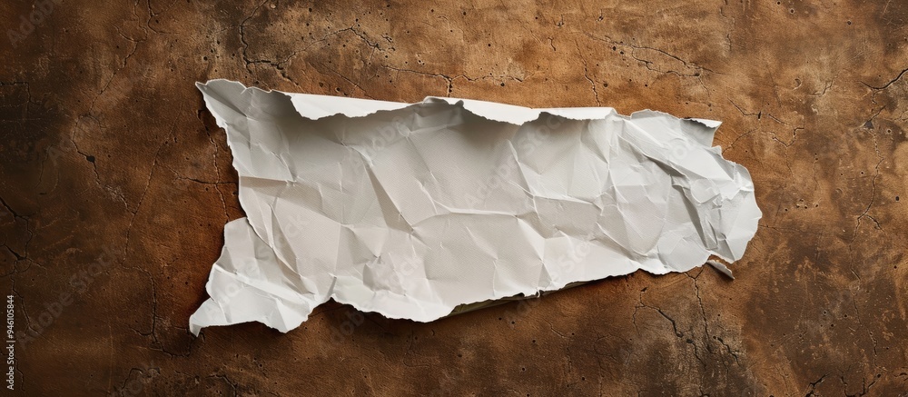 Poster torn piece of paper on a brown backdrop. copy space image. place for adding text and design