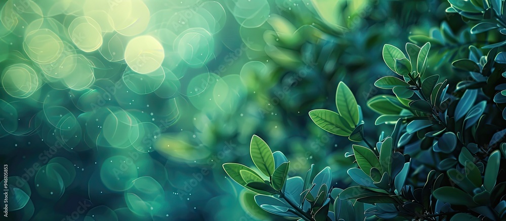 Poster blue with green bokeh background. copy space image. place for adding text and design