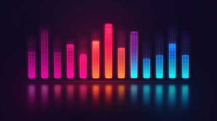 Holographic Music Equalizer, vibrant glowing effects, modern flat design, visually captivating display of sound frequencies, dynamic colors enhancing audio experience
