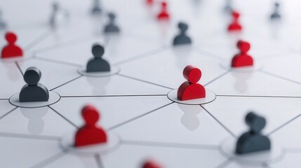 Social Connectivity, a vibrant network of red and gray figures interconnected on a clean white background, symbolizing digital relationships and modern communication dynamics