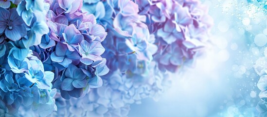 thousand and one flowers hydrangea featuring a lovely blue or purple hue. Copy space image. Place for adding text and design