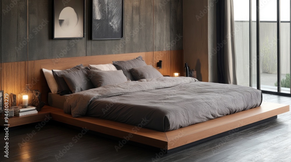 Wall mural Modern Bedroom Interior Design with Platform Bed