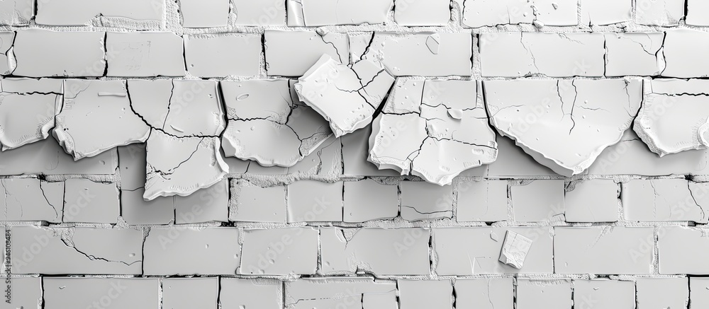 Aufkleber a background of a white brick wall that is broken and cracked. copy space image. place for adding te