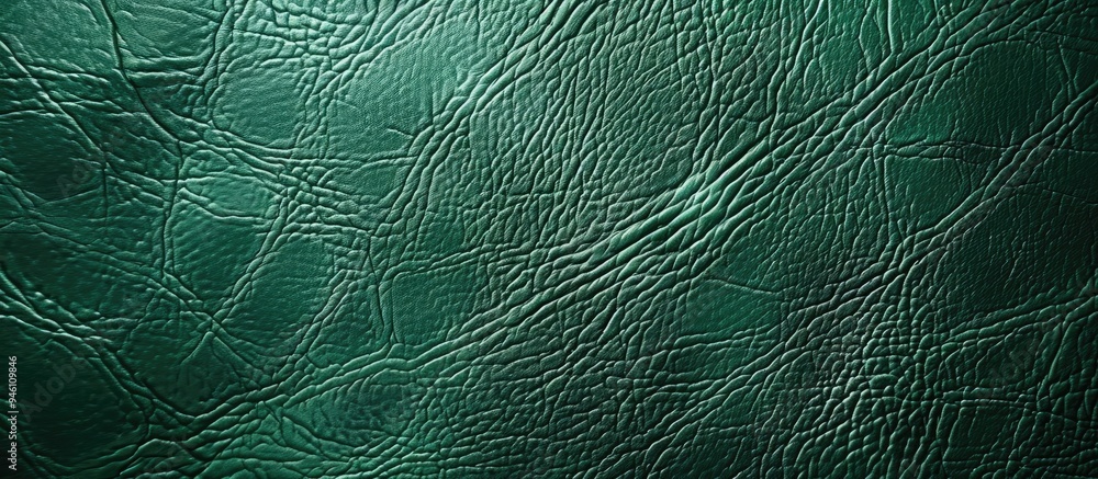 Poster close up detail of a green leather texture background. copy space image. place for adding text and d