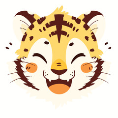 Cute tiger face, a simple flat illustration style with bright colors and a white background