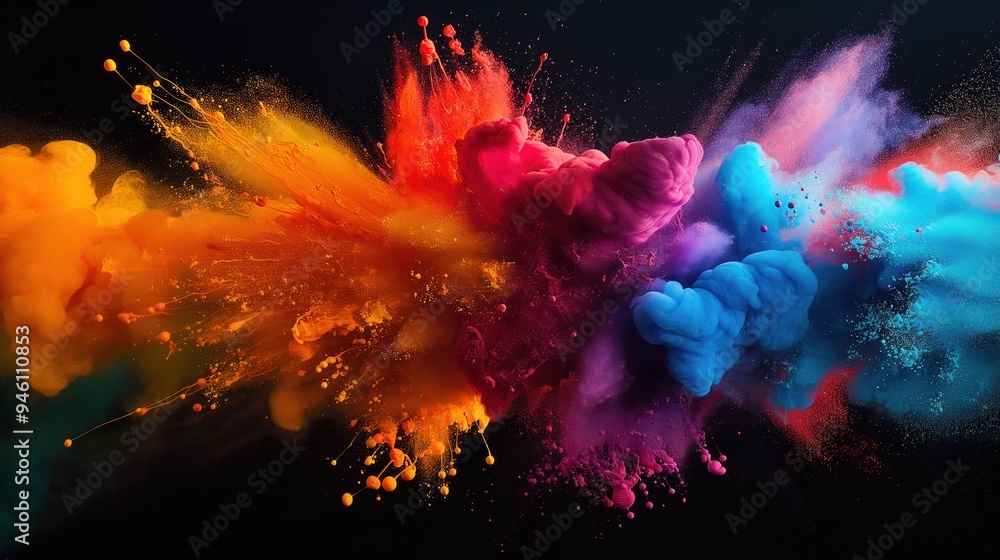Poster colorful abstract background with vibrant swirling colors on black surface. mysterious motion of col