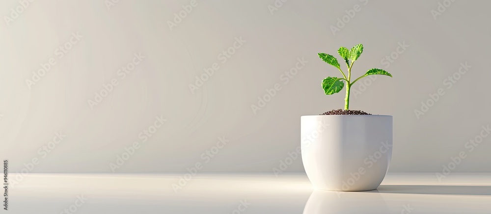 Poster cucumber seeds that have sprouted in a white pot. copy space image. place for adding text and design