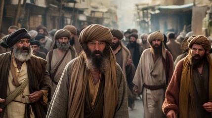 Man in traditional Jewish attire walks down a street in Jerusalem, surrounded by people of faith, reflecting on spirituality, prayer, and judaic tradition.