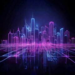 Fototapeta premium Glowing neon lines tracing the outline of a cityscape, abstract glowtime, modern and energetic.