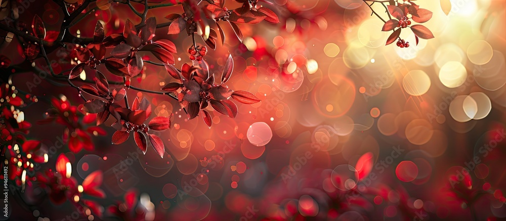 Poster red bokeh background created by nature in the shade of a tree. copy space image. place for adding te
