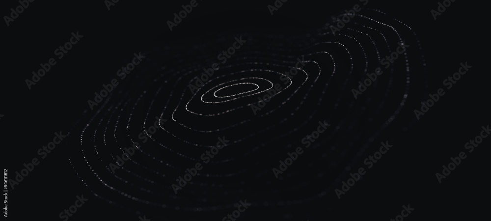 Poster Technology background. Abstract circular wave of particles. Futuristic dotted wave. Plexus. Visualization of sound waves. Plexus effect. Vector illustration.