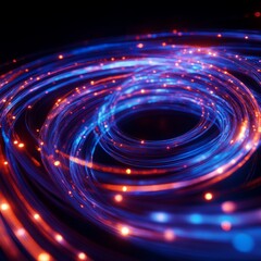 Obraz premium Glowing fiber optic strands swirling in abstract patterns, futuristic glowtime, high-tech and visually striking.