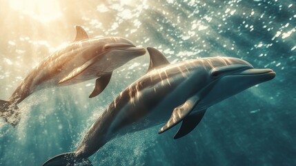 Obraz premium Dolphins Sunlit Water.