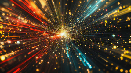 Fototapeta premium Abstract light explosion and network points, dot, earth's surface, digital background Innovation network points Earth's surface wave background digital wave information technology background