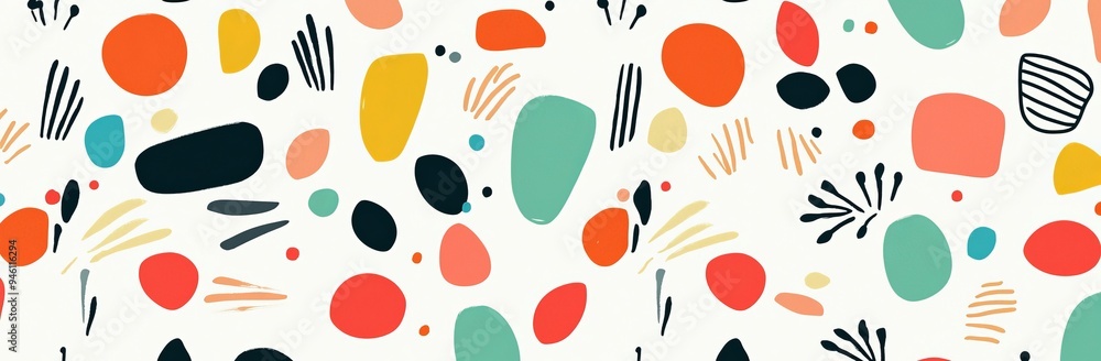 Aufkleber the geometric seamless pattern is designed in bauhaus style. the abstract shapes are colored in a sw