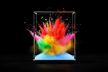 An explosion of Holi powder inside a cage.