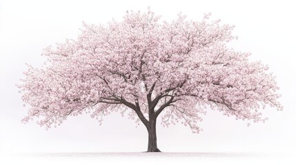 Obraz premium A beautiful blooming tree with pink flowers against a light background.