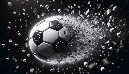 Fototapeta premium Schwarz-weißer Fußball in Bewegung, copy space, Hintergrund