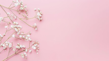 Fototapeta premium White minimalist romantic flower background. A serene and elegant display of delicate blooms against a pure white backdrop. Symbolizing simplicity and beauty.