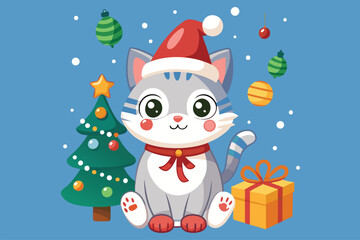 Best  cute cat is celebrating Christmas day  Art Illustrations vector .eps