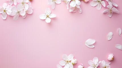 Fototapeta premium White minimalist romantic flower background. A serene and elegant display of delicate blooms against a pure white backdrop. Symbolizing simplicity and beauty.