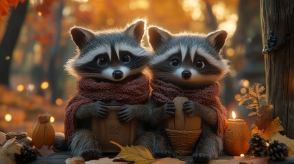 Cute Raccoon Friends.