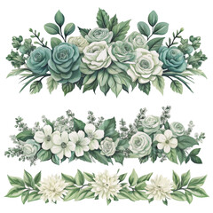 Watercolor Floral Garlands with White and Green Flowers